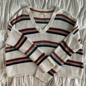 Women’s White with (green,pink,burdgundy) Stripped cropped Knit Sweater